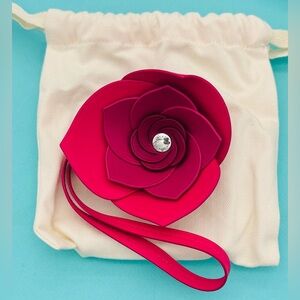 Tiffany & Co New Fuschia Red Leather Flower Purse Bag Charm